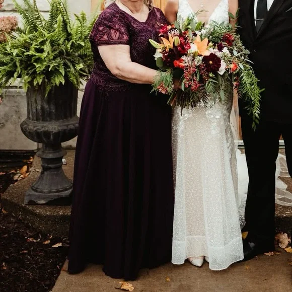 plum mother of the bride dresses Plum Chiffon V-Neck Mother of Bride Dress